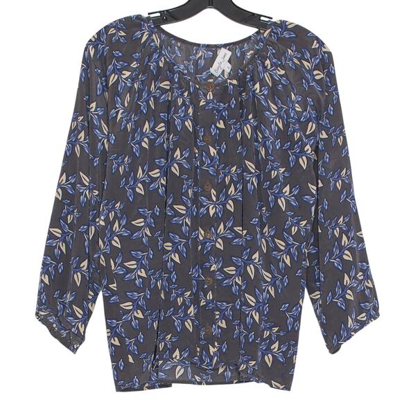 Bayla Jane Top Silk Cottage Romantic Minimalist Grandma Floral Button Gray Small - Picture 1 of 6